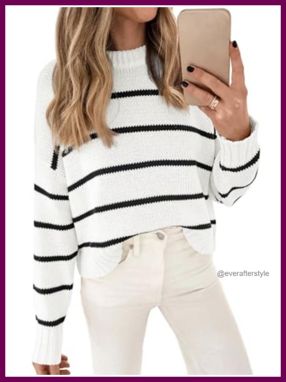 Striped Cotton Crew Neck Pullover Sweater Long Sleeve Knit